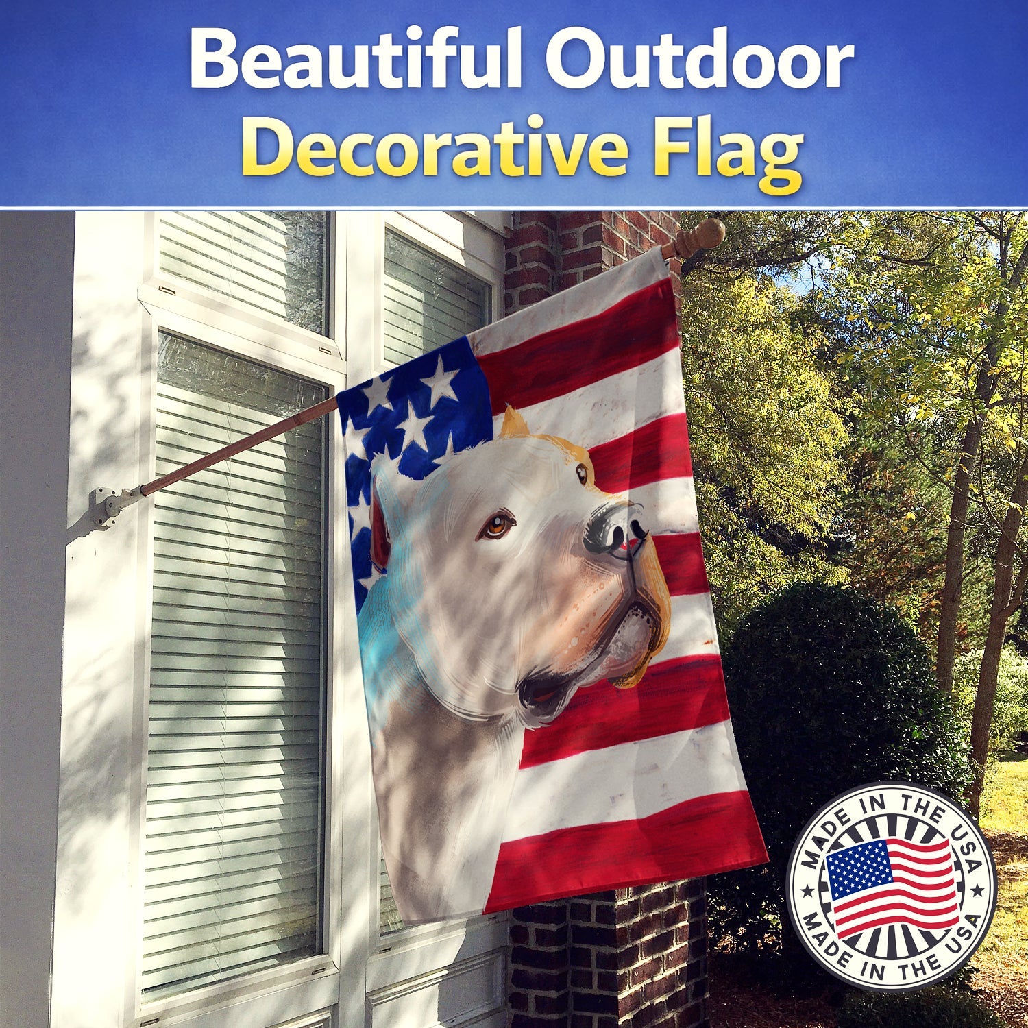 Brazilian Dogo American Flag House Flag 28x40 Porch Sleeve Pole Decorative Outside Yard Banner Artwork Wall Hanging, Polyester
