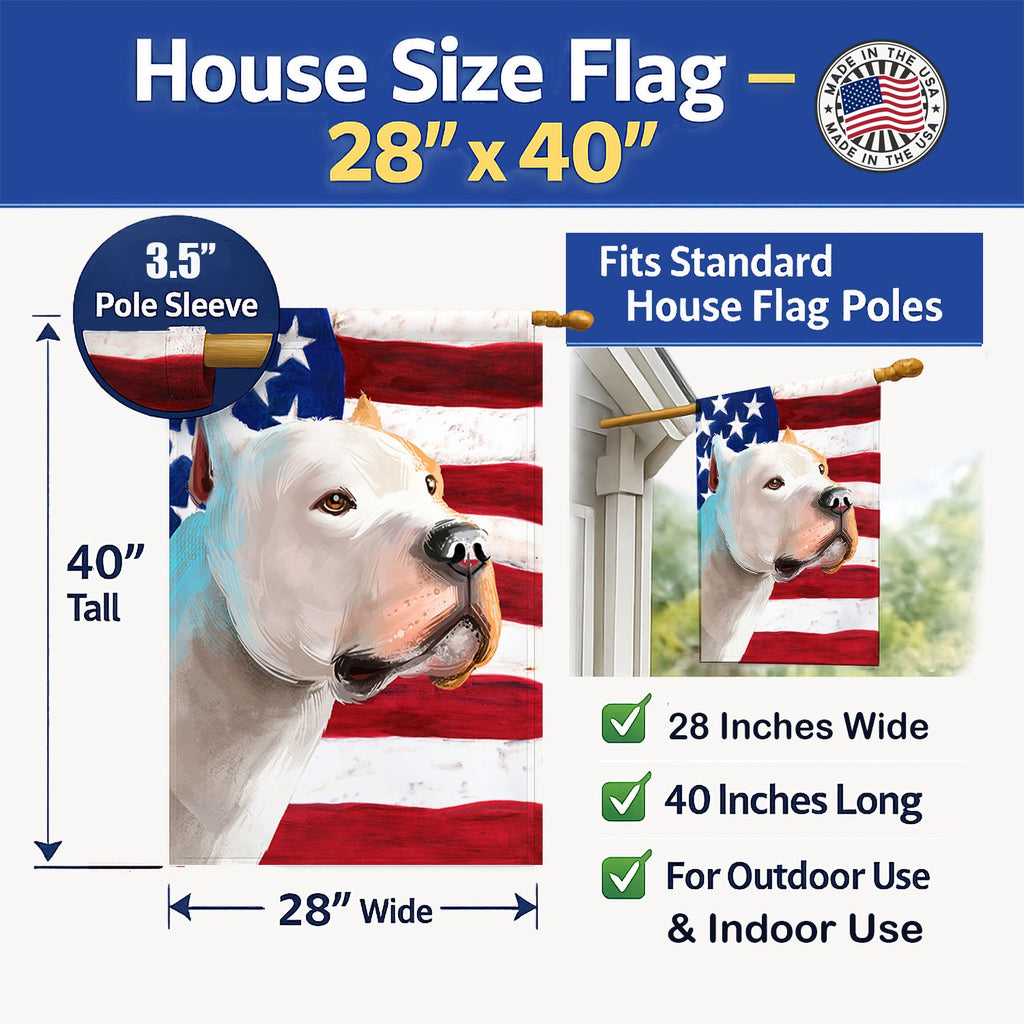 Brazilian Dogo American Flag House Flag 28x40 Porch Sleeve Pole Decorative Outside Yard Banner Artwork Wall Hanging, Polyester