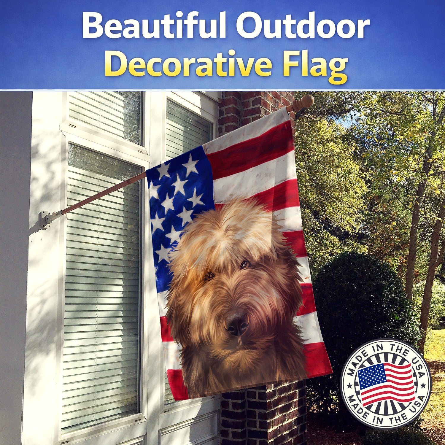 Briard Dog American Flag House Flag 28x40 Porch Sleeve Pole Decorative Outside Yard Banner Artwork Wall Hanging, Polyester