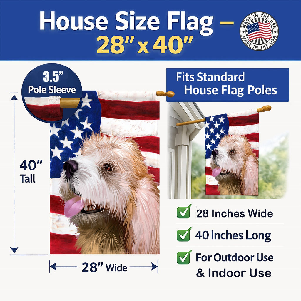 Briquet Griffon Vendeen American Flag House Flag 28x40 Porch Sleeve Pole Decorative Outside Yard Banner Artwork Wall Hanging, Polyester