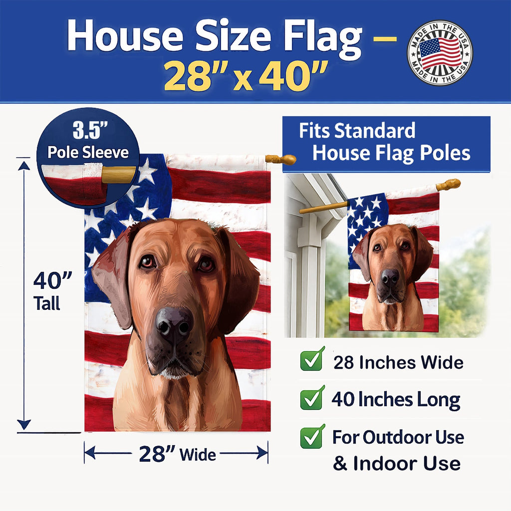 Broholmer Dog American Flag House Flag 28x40 Porch Sleeve Pole Decorative Outside Yard Banner Artwork Wall Hanging, Polyester