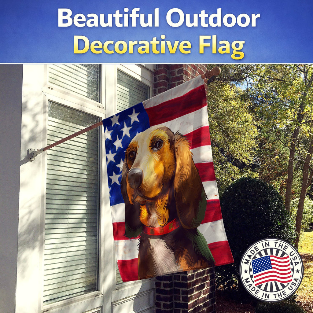 Bruno Jura Hound Dog American Flag House Flag 28x40 Porch Sleeve Pole Decorative Outside Yard Banner Artwork Wall Hanging, Polyester