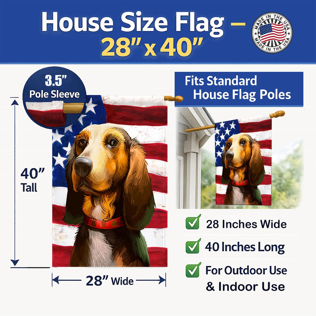 Bruno Jura Hound Dog American Flag House Flag 28x40 Porch Sleeve Pole Decorative Outside Yard Banner Artwork Wall Hanging, Polyester