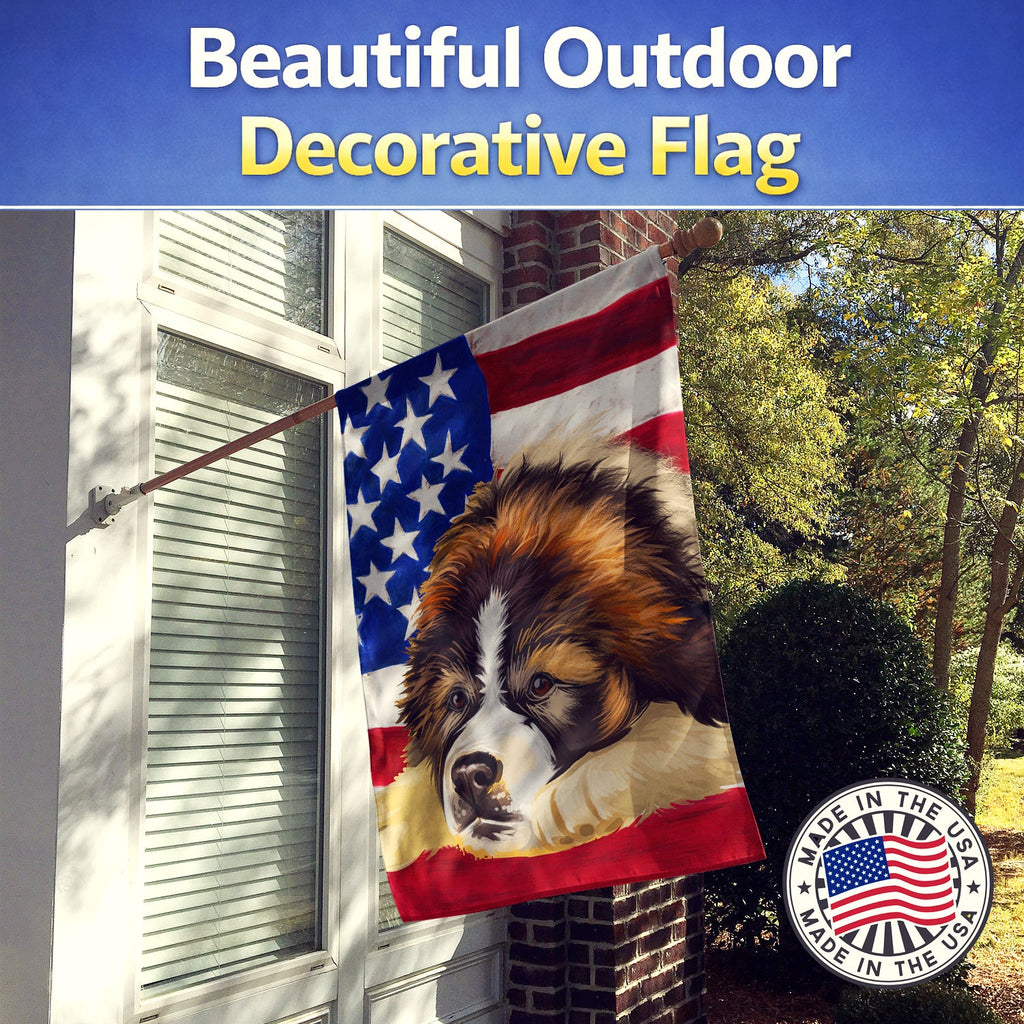 Bucovina Shepherd Dog American Flag House Flag 28x40 Porch Sleeve Pole Decorative Outside Yard Banner Artwork Wall Hanging, Polyester