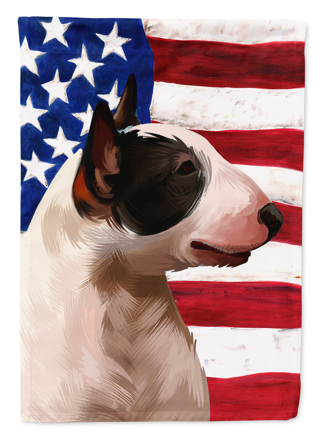 Bull Terrier Miniature American Flag House Flag 28x40 Porch Sleeve Pole Decorative Outside Yard Banner Artwork Wall Hanging, Polyester