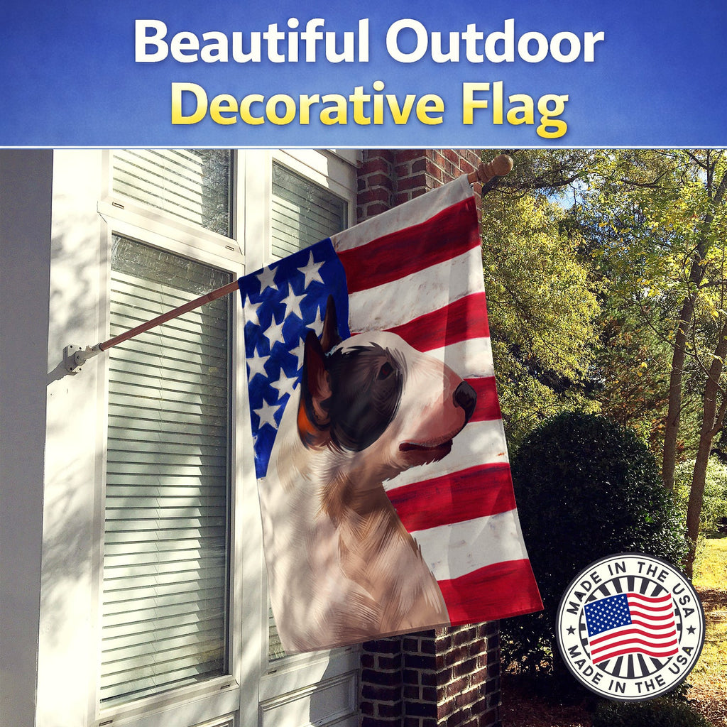 Bull Terrier Miniature American Flag House Flag 28x40 Porch Sleeve Pole Decorative Outside Yard Banner Artwork Wall Hanging, Polyester