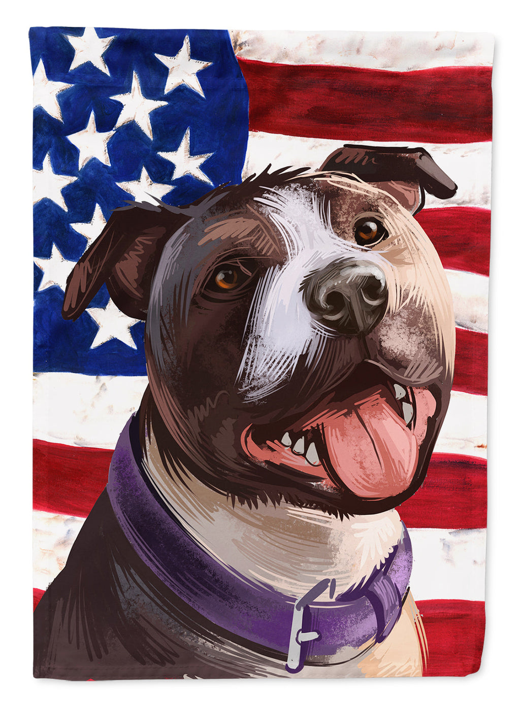 Bull Terrier Dog American Flag House Flag 28x40 Porch Sleeve Pole Decorative Outside Yard Banner Artwork Wall Hanging, Polyester