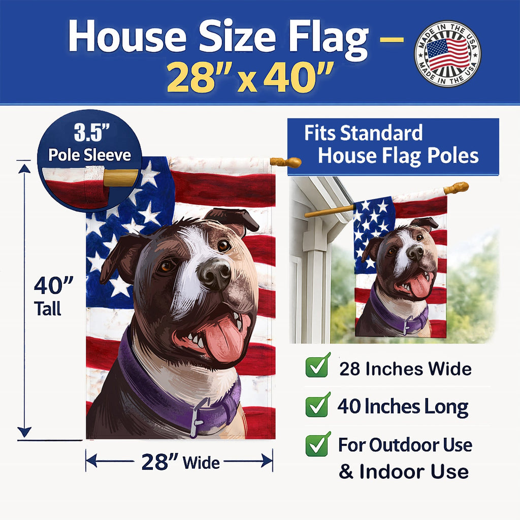Bull Terrier Dog American Flag House Flag 28x40 Porch Sleeve Pole Decorative Outside Yard Banner Artwork Wall Hanging, Polyester
