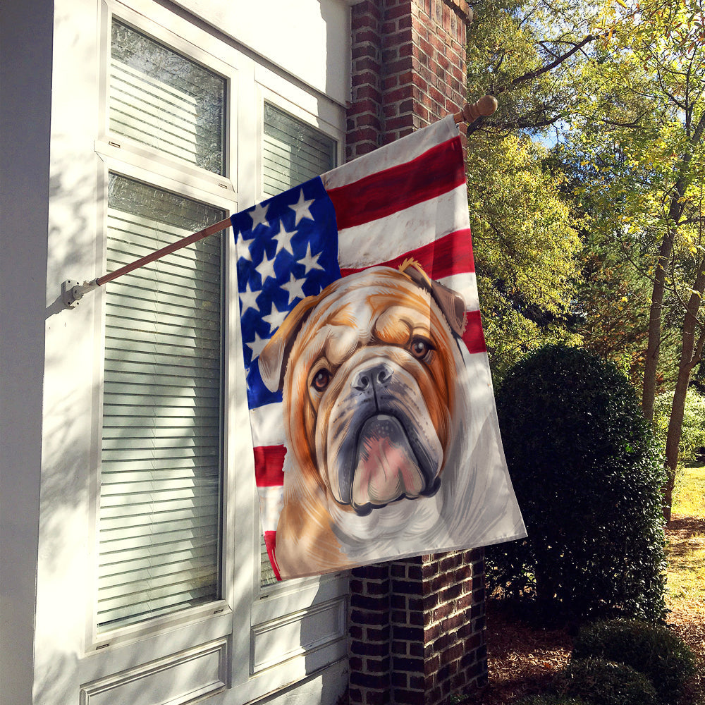 English Bulldog Dog American Flag House Flag 28x40 Porch Sleeve Pole Decorative Outside Yard Banner Artwork Wall Hanging, Polyester
