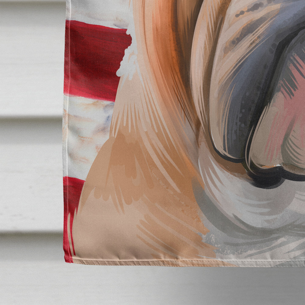 English Bulldog Dog American Flag House Flag 28x40 Porch Sleeve Pole Decorative Outside Yard Banner Artwork Wall Hanging, Polyester