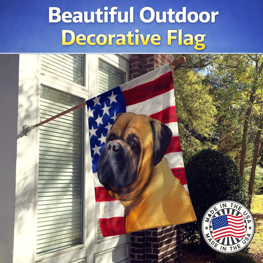 Bullmastiff Dog American Flag House Flag 28x40 Porch Sleeve Pole Decorative Outside Yard Banner Artwork Wall Hanging, Polyester
