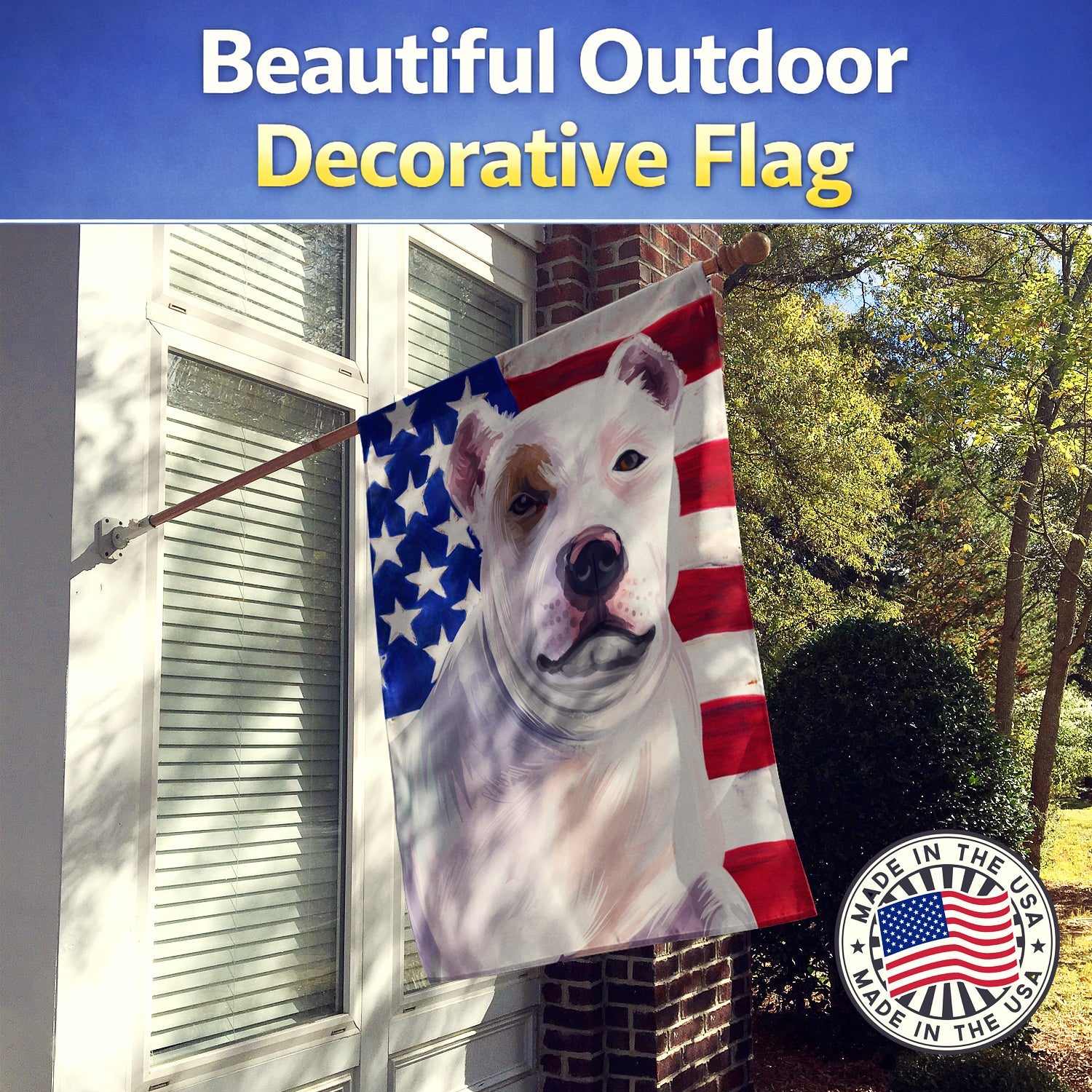 Bully Kutta Dog American Flag House Flag 28x40 Porch Sleeve Pole Decorative Outside Yard Banner Artwork Wall Hanging, Polyester