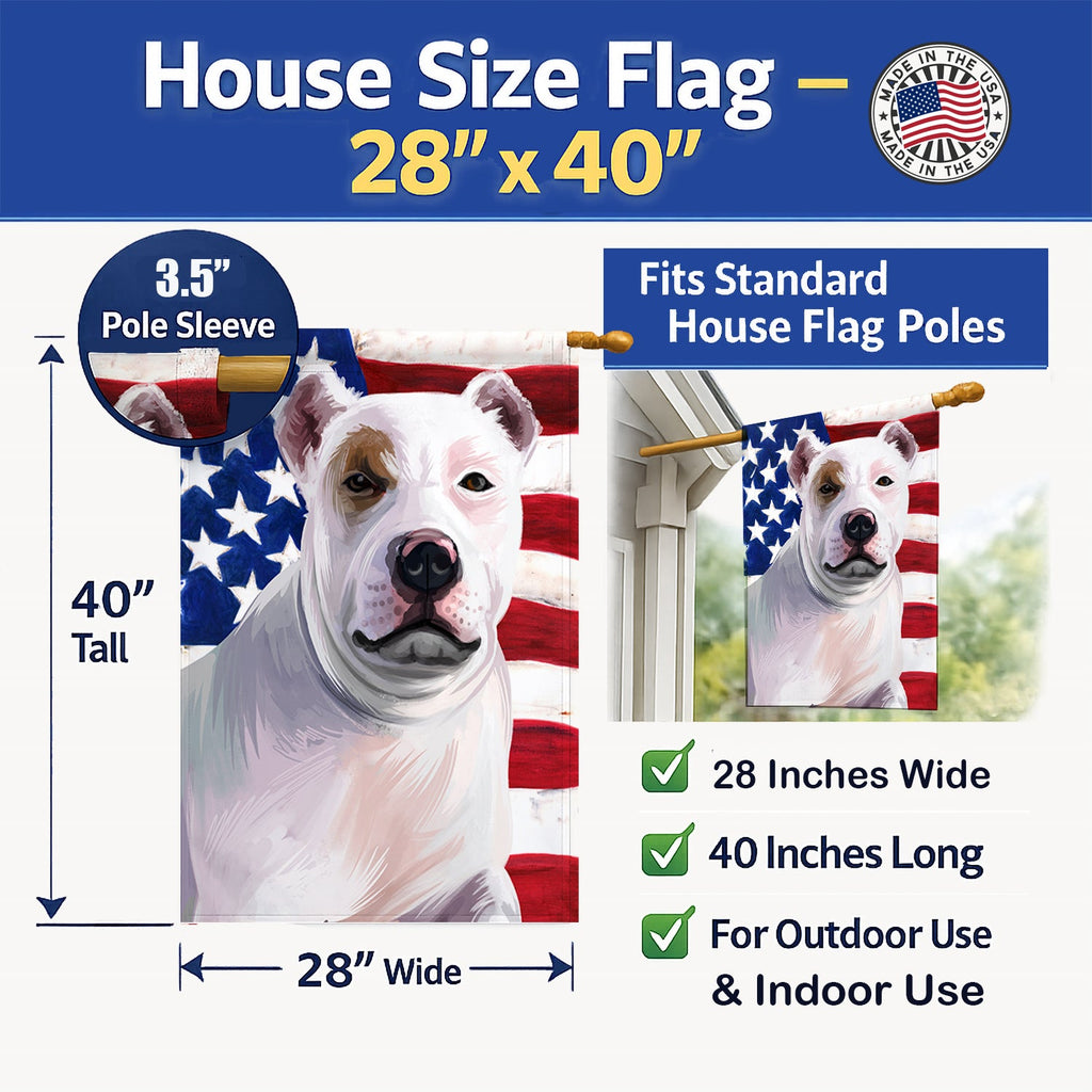Bully Kutta Dog American Flag House Flag 28x40 Porch Sleeve Pole Decorative Outside Yard Banner Artwork Wall Hanging, Polyester