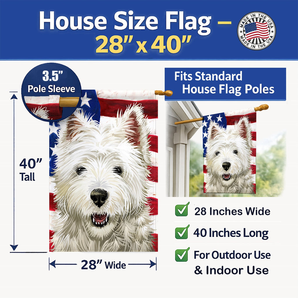 Cairn Terrier Dog American Flag House Flag 28x40 Porch Sleeve Pole Decorative Outside Yard Banner Artwork Wall Hanging, Polyester
