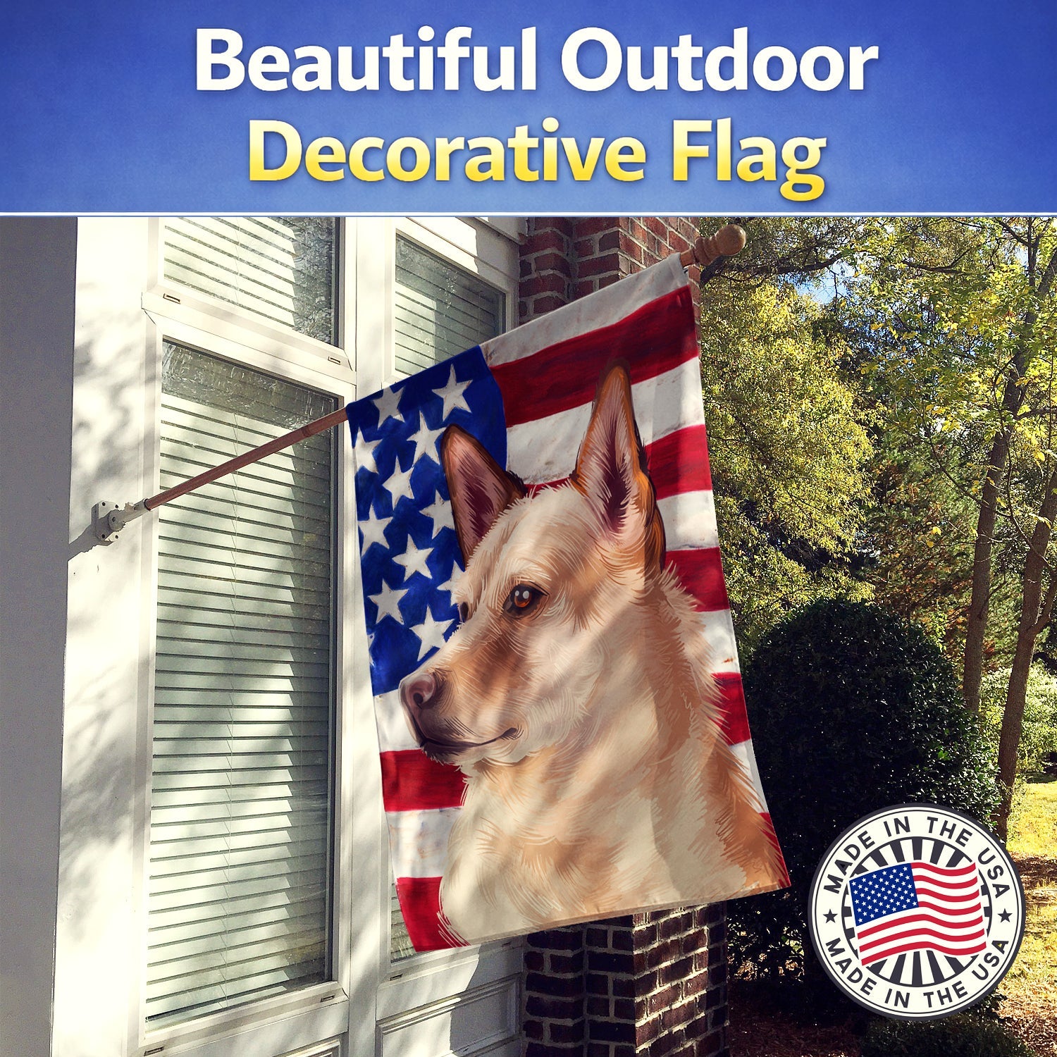 Canaan Dog American Flag House Flag 28x40 Porch Sleeve Pole Decorative Outside Yard Banner Artwork Wall Hanging, Polyester