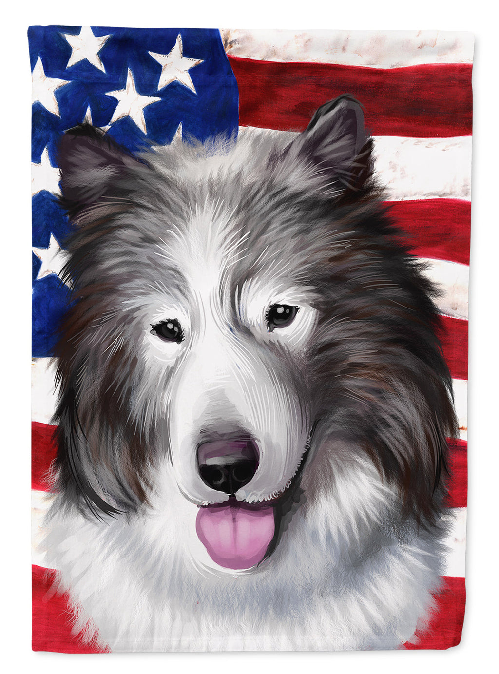 Canadian Eskimo Dog American Flag House Flag 28x40 Porch Sleeve Pole Decorative Outside Yard Banner Artwork Wall Hanging, Polyester