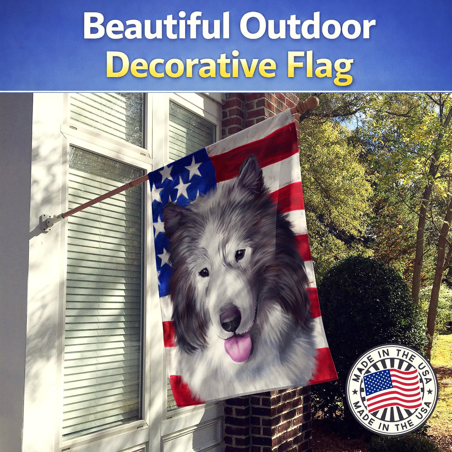 Canadian Eskimo Dog American Flag House Flag 28x40 Porch Sleeve Pole Decorative Outside Yard Banner Artwork Wall Hanging, Polyester