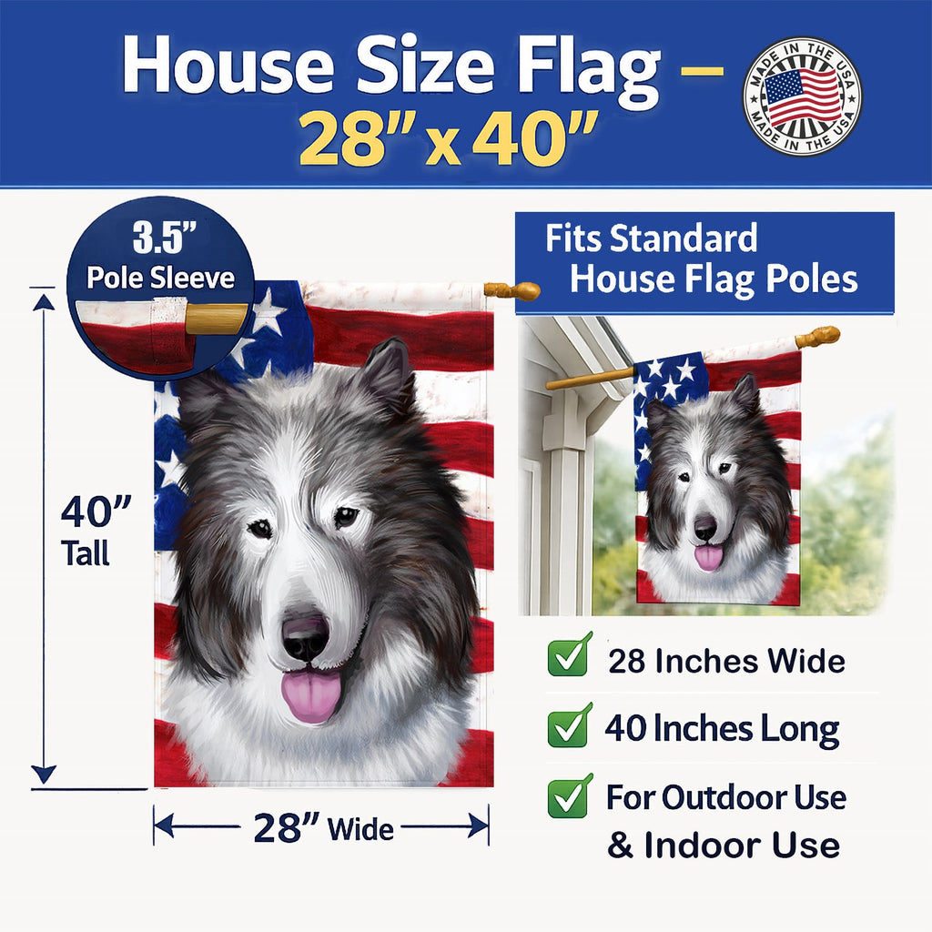 Canadian Eskimo Dog American Flag House Flag 28x40 Porch Sleeve Pole Decorative Outside Yard Banner Artwork Wall Hanging, Polyester