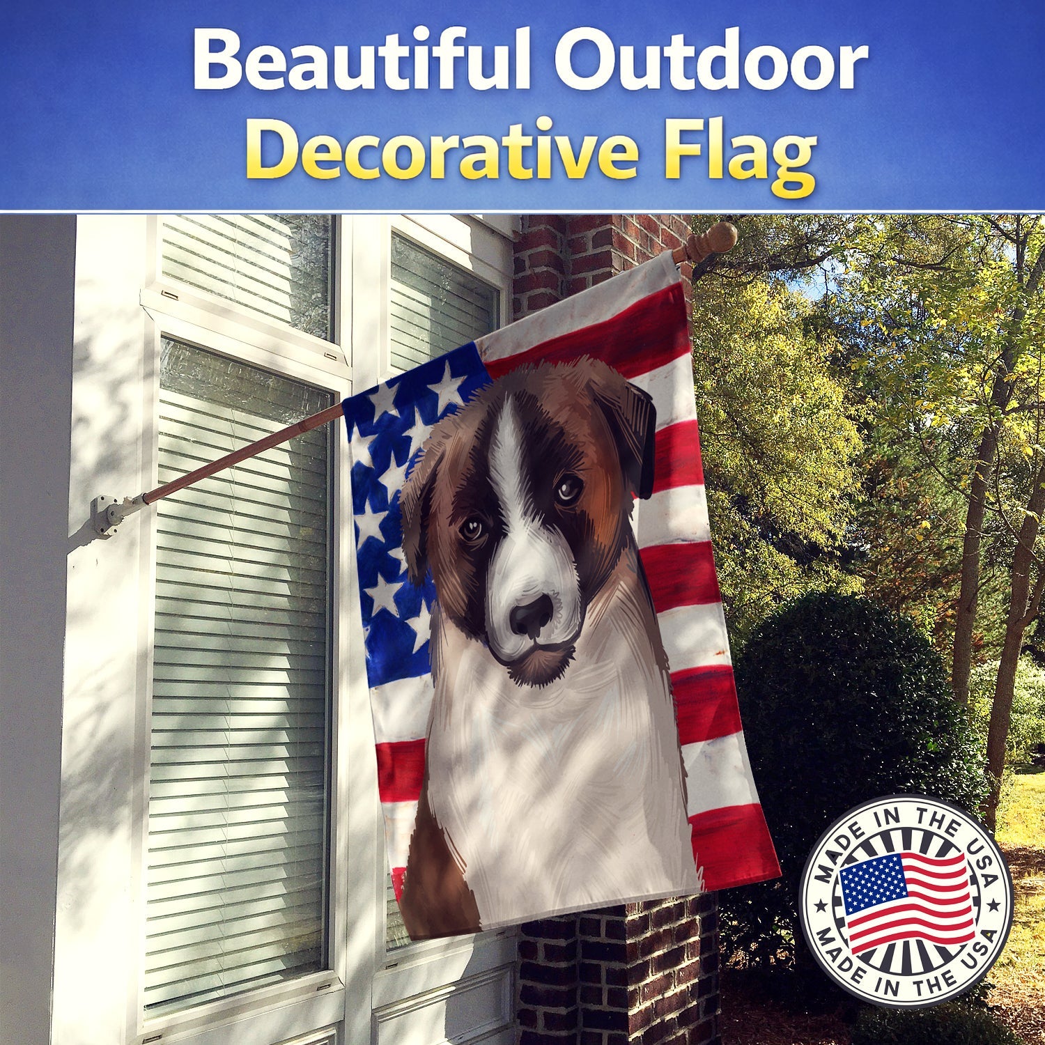 Cao de Gado Transmontano American Flag House Flag 28x40 Porch Sleeve Pole Decorative Outside Yard Banner Artwork Wall Hanging, Polyester