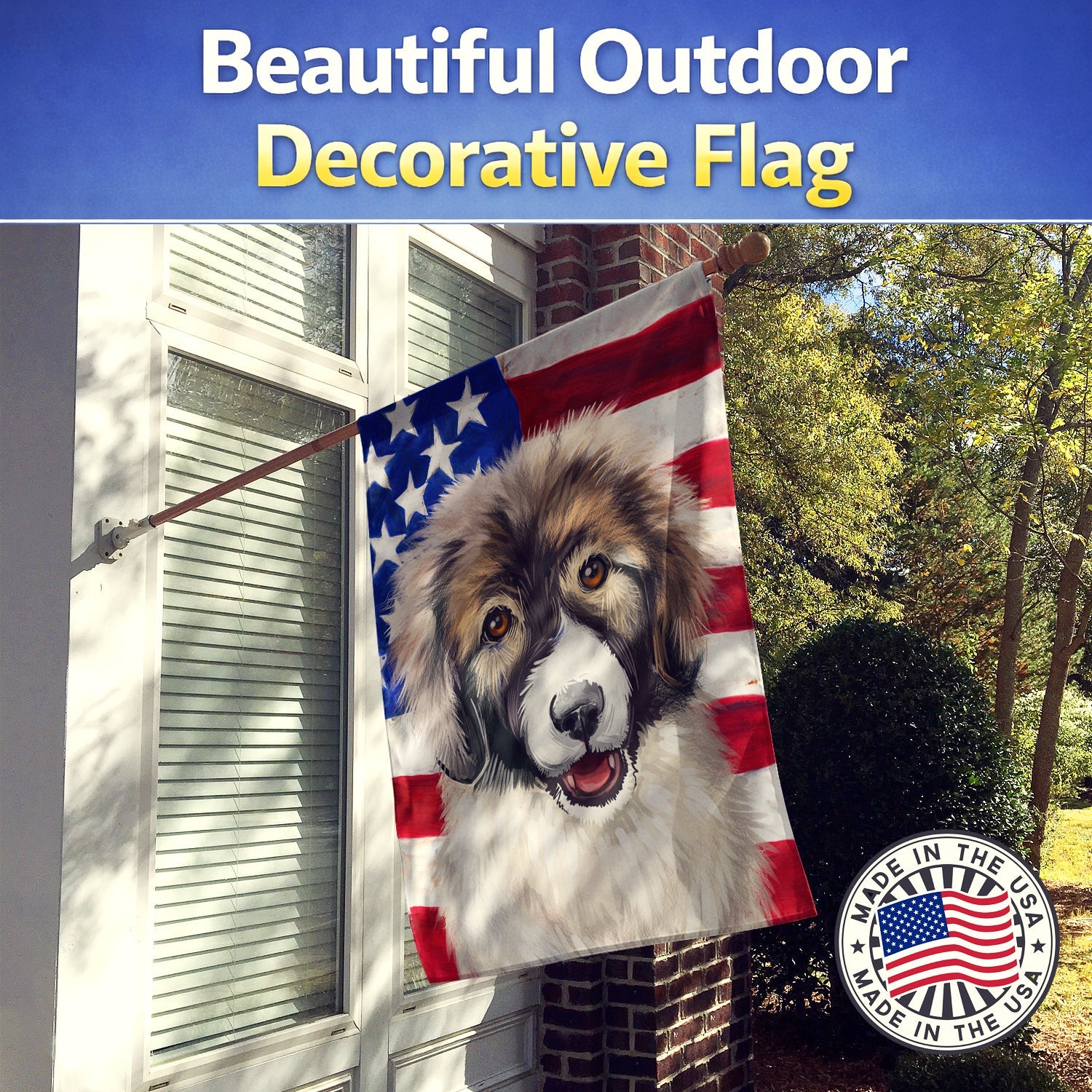 Carpathian Shepherd Dog American Flag House Flag 28x40 Porch Sleeve Pole Decorative Outside Yard Banner Artwork Wall Hanging, Polyester