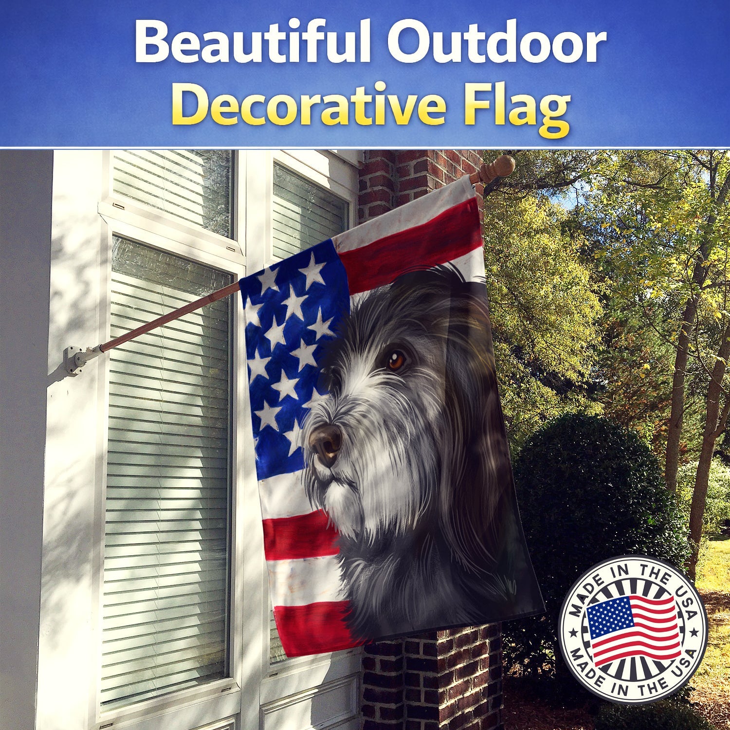 Catalan Sheepdog Dog American Flag House Flag 28x40 Porch Sleeve Pole Decorative Outside Yard Banner Artwork Wall Hanging, Polyester