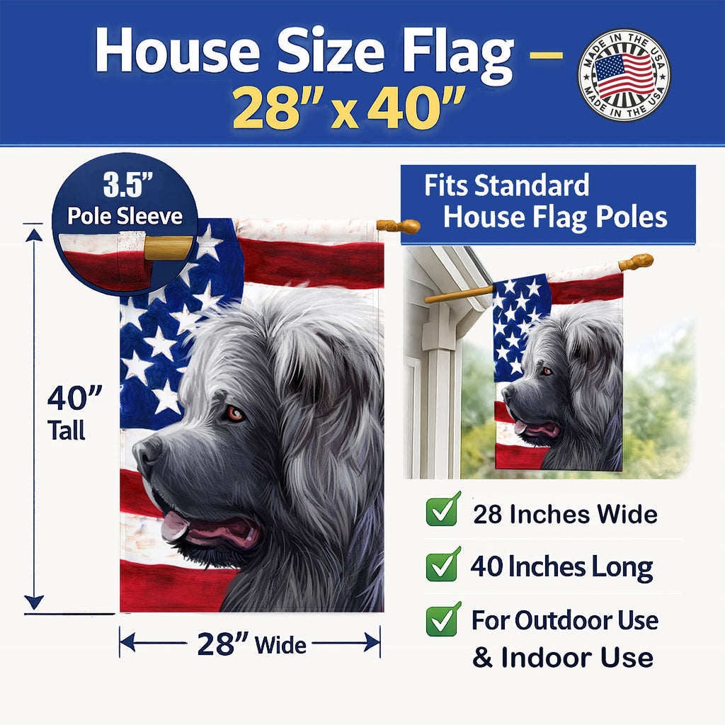 Caucasian Shepherd Dog American Flag House Flag 28x40 Porch Sleeve Pole Decorative Outside Yard Banner Artwork Wall Hanging, Polyester