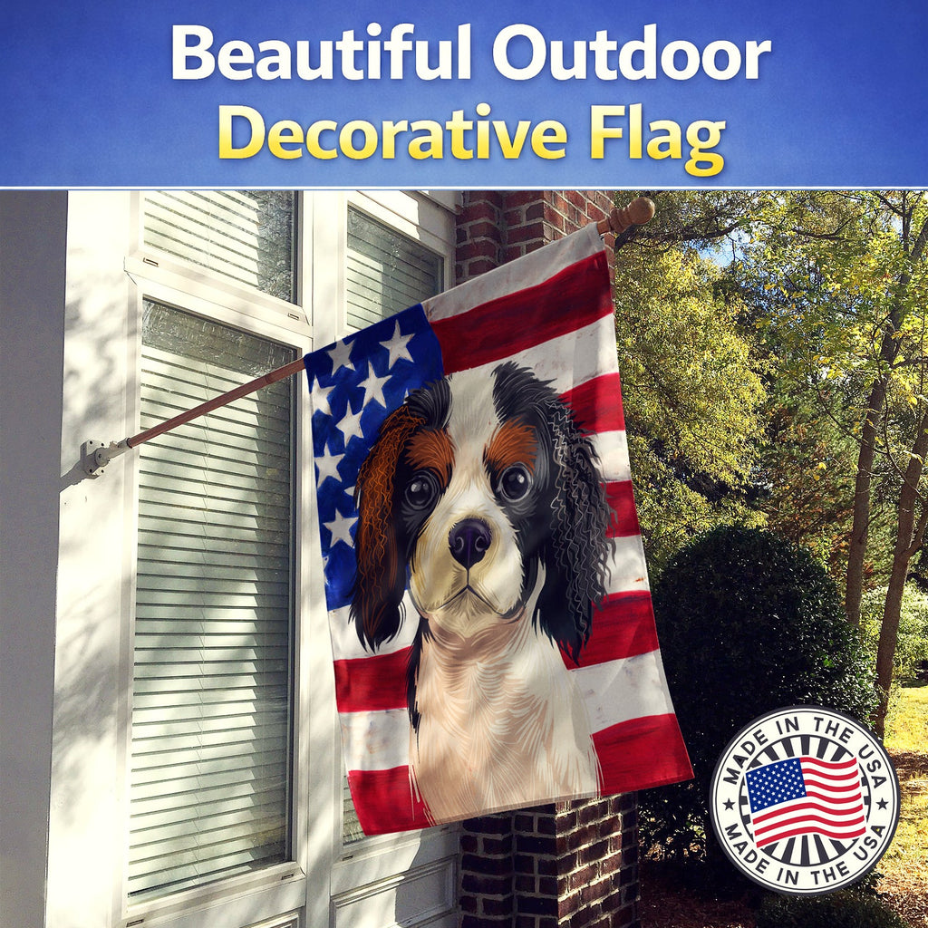 Cavalier Spaniel American Flag House Flag 28x40 Porch Sleeve Pole Decorative Outside Yard Banner Artwork Wall Hanging, Polyester