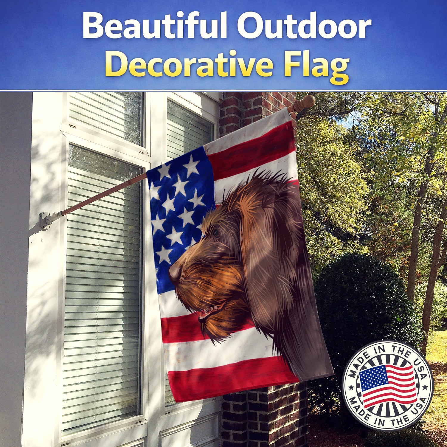Cesky Fousek Dog American Flag House Flag 28x40 Porch Sleeve Pole Decorative Outside Yard Banner Artwork Wall Hanging, Polyester