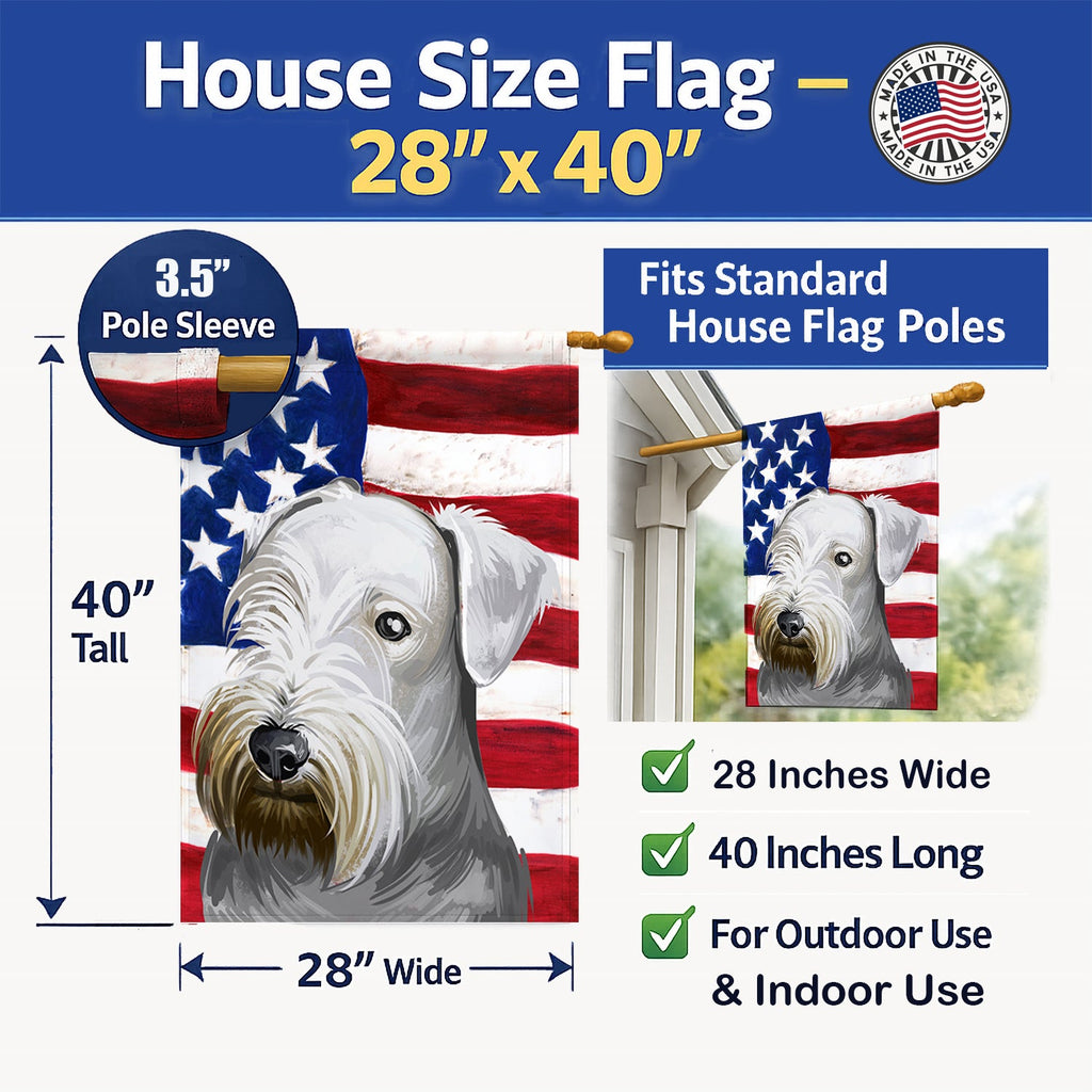 Cesky Terrier Dog American Flag House Flag 28x40 Porch Sleeve Pole Decorative Outside Yard Banner Artwork Wall Hanging, Polyester