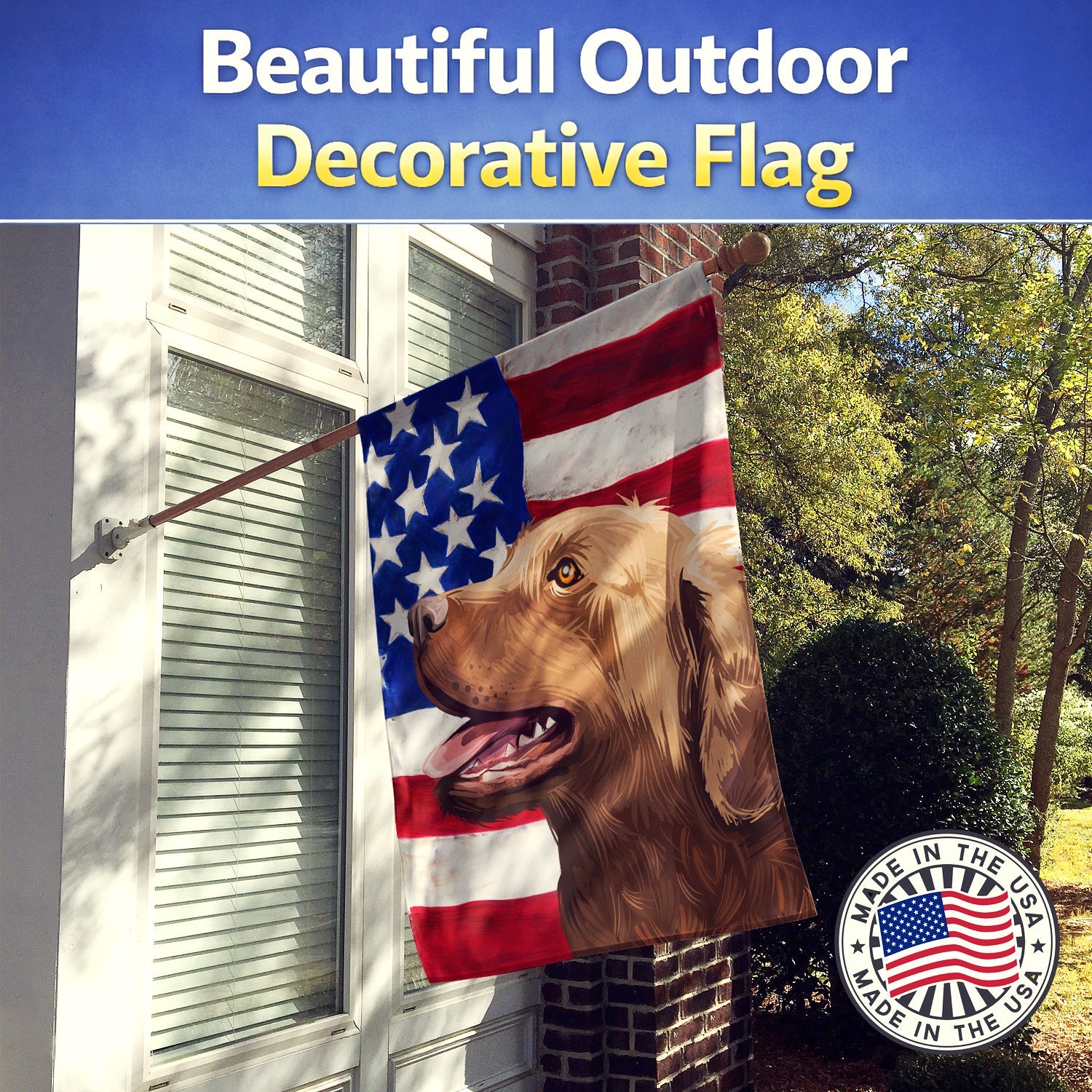 Chesapeake Bay Retriever American Flag House Flag 28x40 Porch Sleeve Pole Decorative Outside Yard Banner Artwork Wall Hanging, Polyester