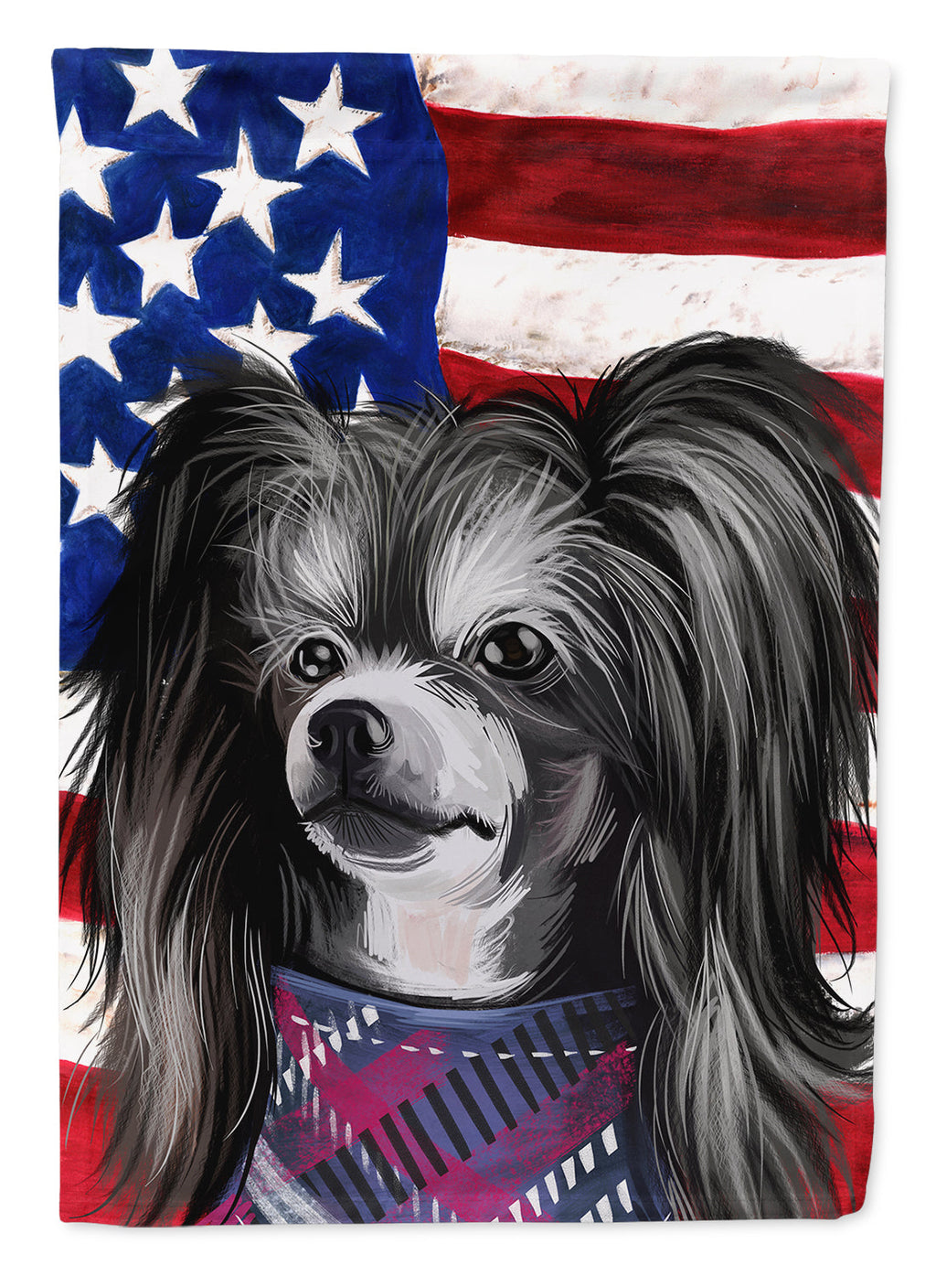 Chinese Crested Dog American Flag House Flag 28x40 Porch Sleeve Pole Decorative Outside Yard Banner Artwork Wall Hanging, Polyester