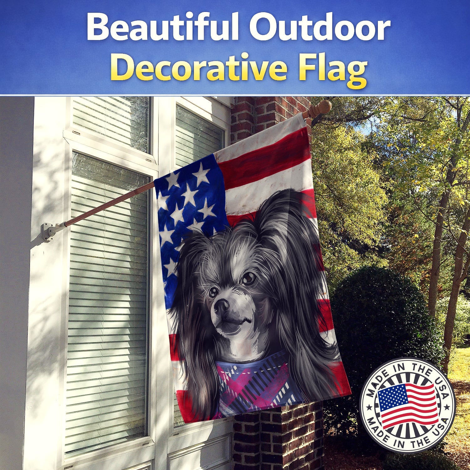 Chinese Crested Dog American Flag House Flag 28x40 Porch Sleeve Pole Decorative Outside Yard Banner Artwork Wall Hanging, Polyester