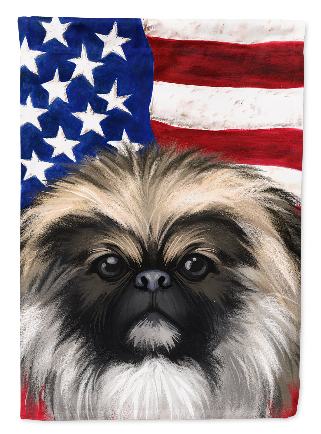Chinese Imperial Dog American Flag House Flag 28x40 Porch Sleeve Pole Decorative Outside Yard Banner Artwork Wall Hanging, Polyester