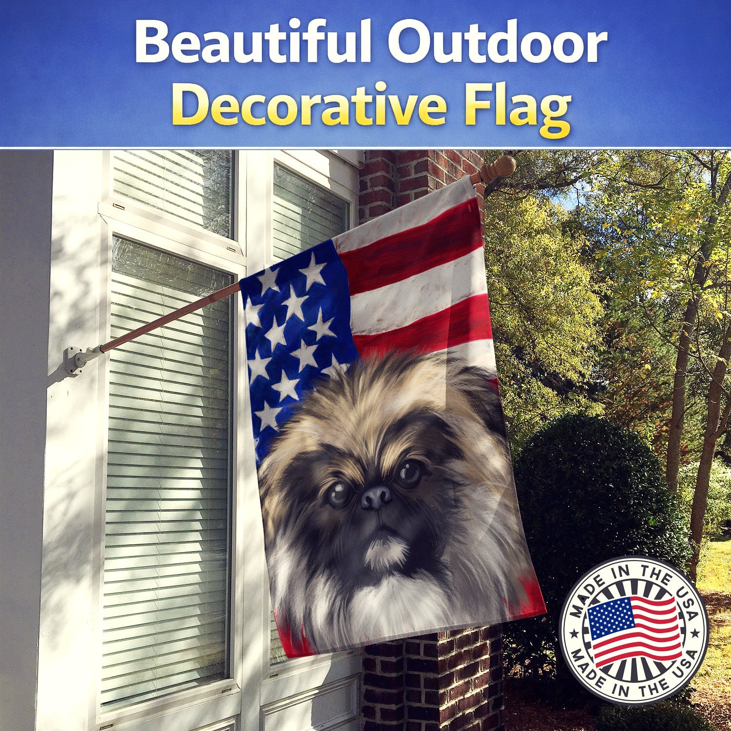 Chinese Imperial Dog American Flag House Flag 28x40 Porch Sleeve Pole Decorative Outside Yard Banner Artwork Wall Hanging, Polyester