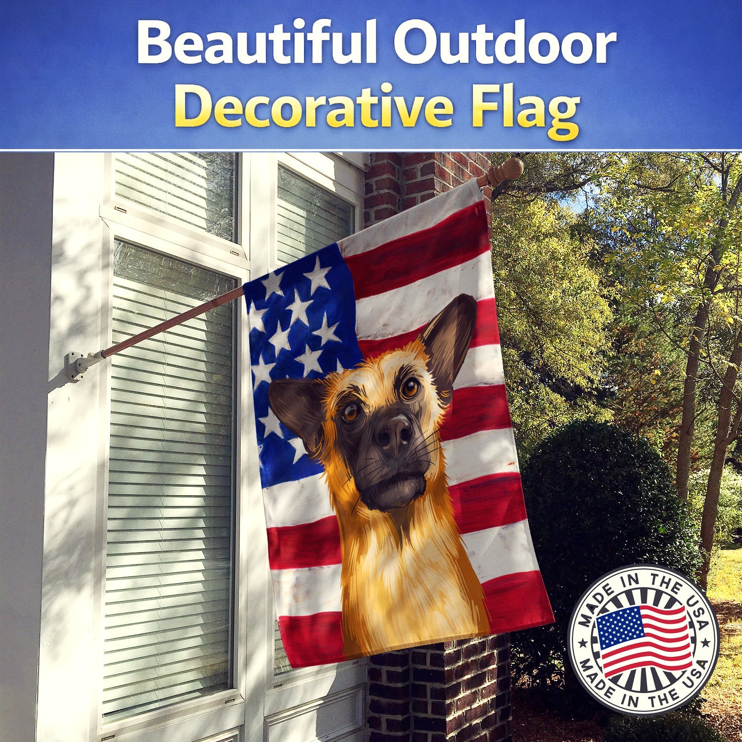 Chinook Dog American Flag House Flag 28x40 Porch Sleeve Pole Decorative Outside Yard Banner Artwork Wall Hanging, Polyester