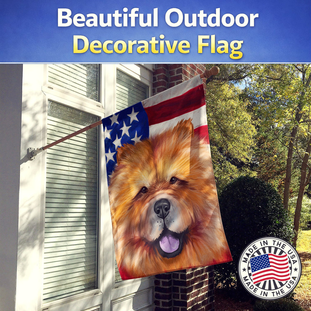 Chow Chow Dog American Flag House Flag 28x40 Porch Sleeve Pole Decorative Outside Yard Banner Artwork Wall Hanging, Polyester