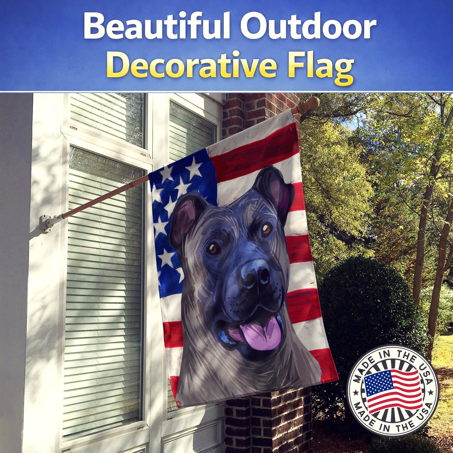 Cimarron Dog American Flag House Flag 28x40 Porch Sleeve Pole Decorative Outside Yard Banner Artwork Wall Hanging, Polyester