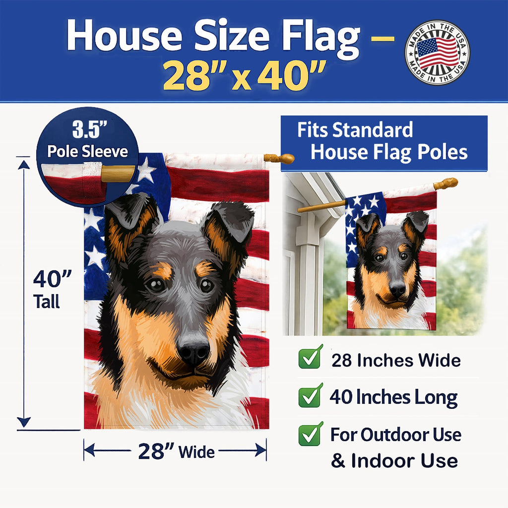 Collie Rough Dog American Flag House Flag 28x40 Porch Sleeve Pole Decorative Outside Yard Banner Artwork Wall Hanging, Polyester