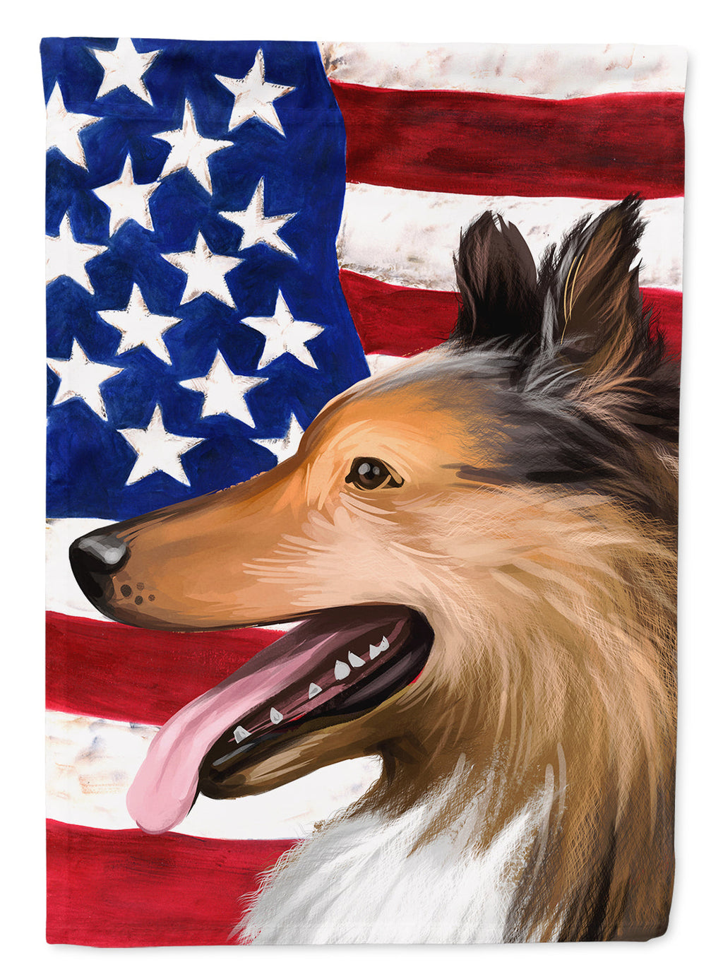 Collie Smooth Dog American Flag House Flag 28x40 Porch Sleeve Pole Decorative Outside Yard Banner Artwork Wall Hanging, Polyester