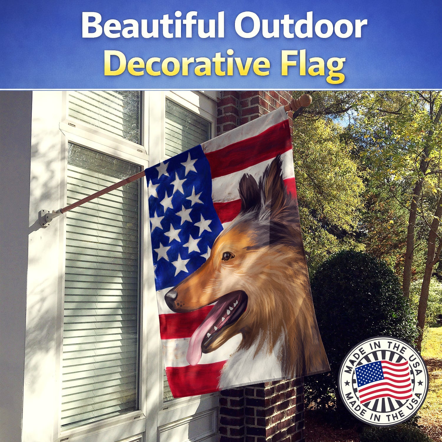 Collie Smooth Dog American Flag House Flag 28x40 Porch Sleeve Pole Decorative Outside Yard Banner Artwork Wall Hanging, Polyester