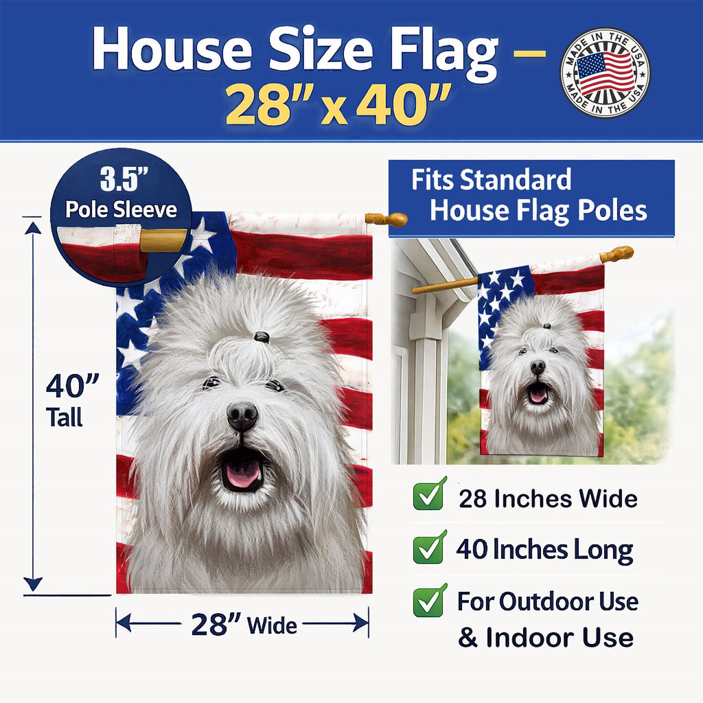Coton de Tulear Dog American Flag House Flag 28x40 Porch Sleeve Pole Decorative Outside Yard Banner Artwork Wall Hanging, Polyester
