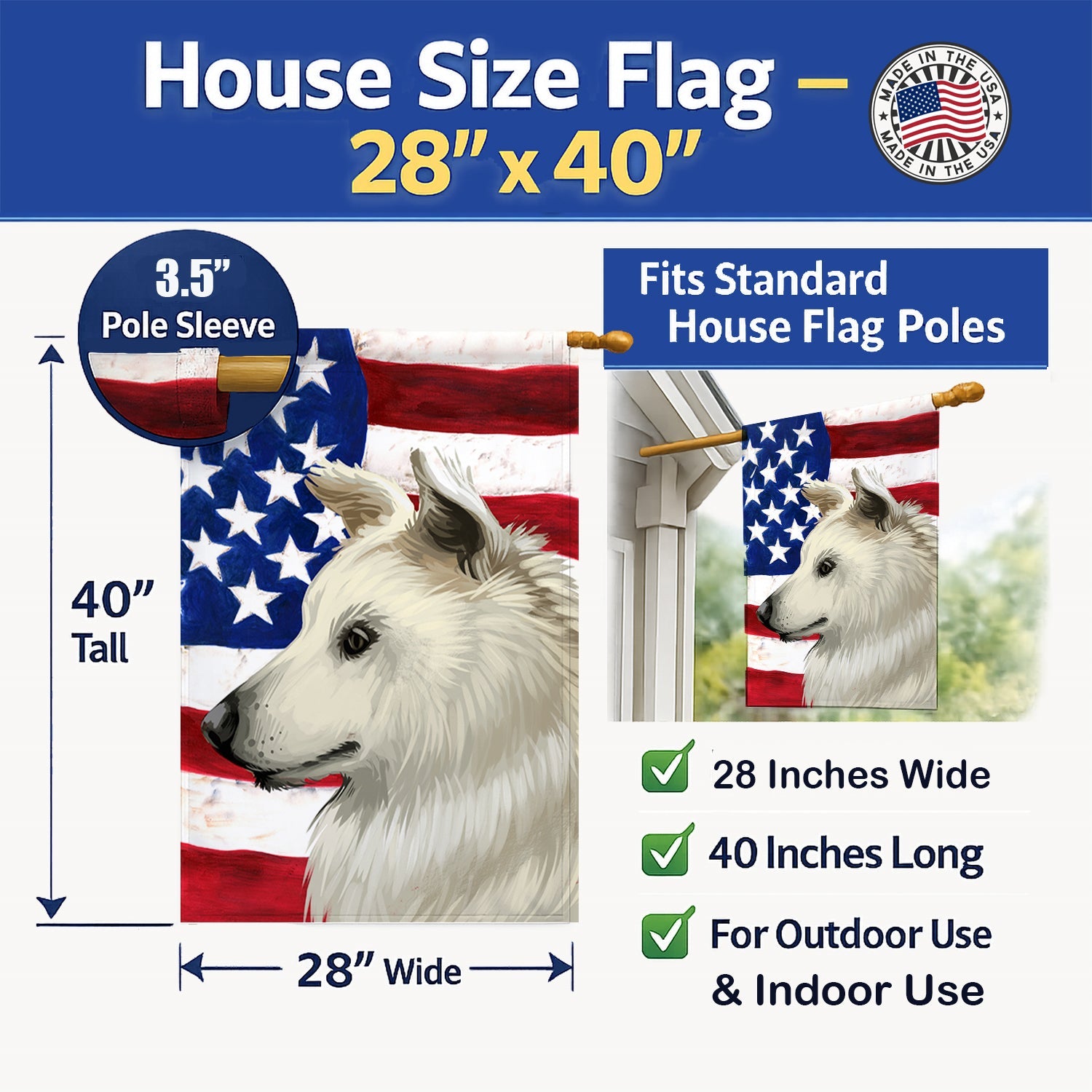 Cretan Hound Dog American Flag House Flag 28x40 Porch Sleeve Pole Decorative Outside Yard Banner Artwork Wall Hanging, Polyester