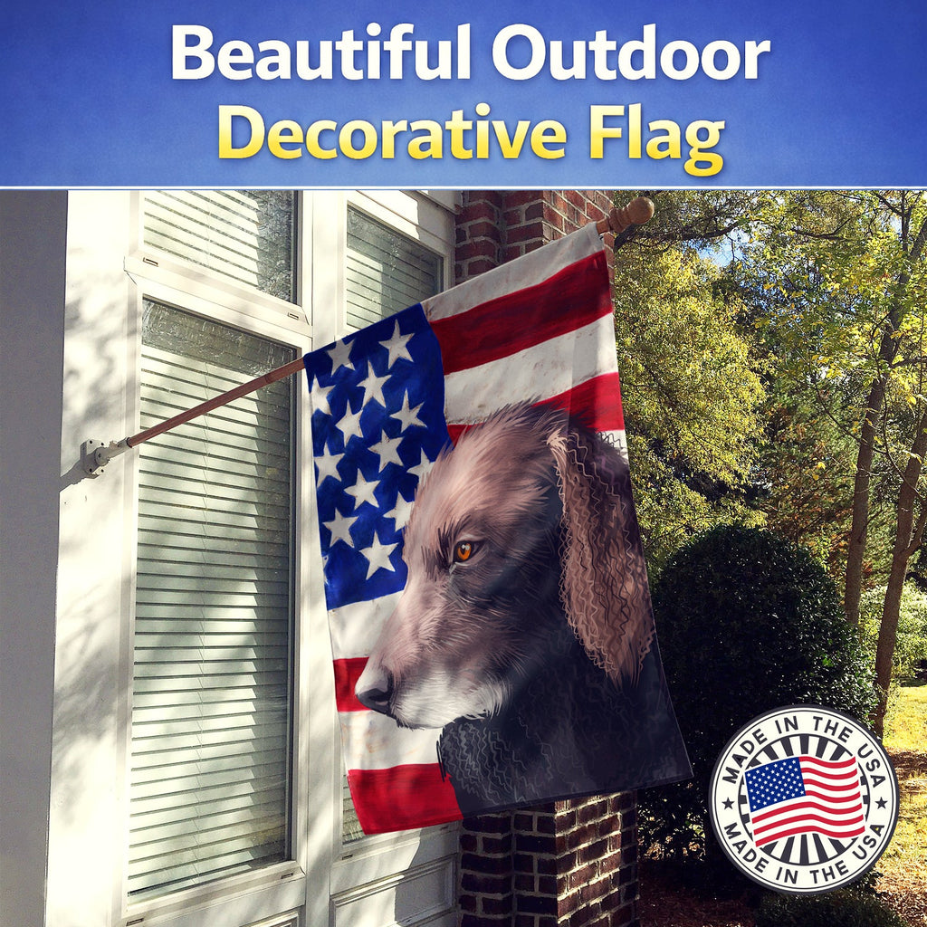 Curly-Coated Retriever American Flag House Flag 28x40 Porch Sleeve Pole Decorative Outside Yard Banner Artwork Wall Hanging, Polyester