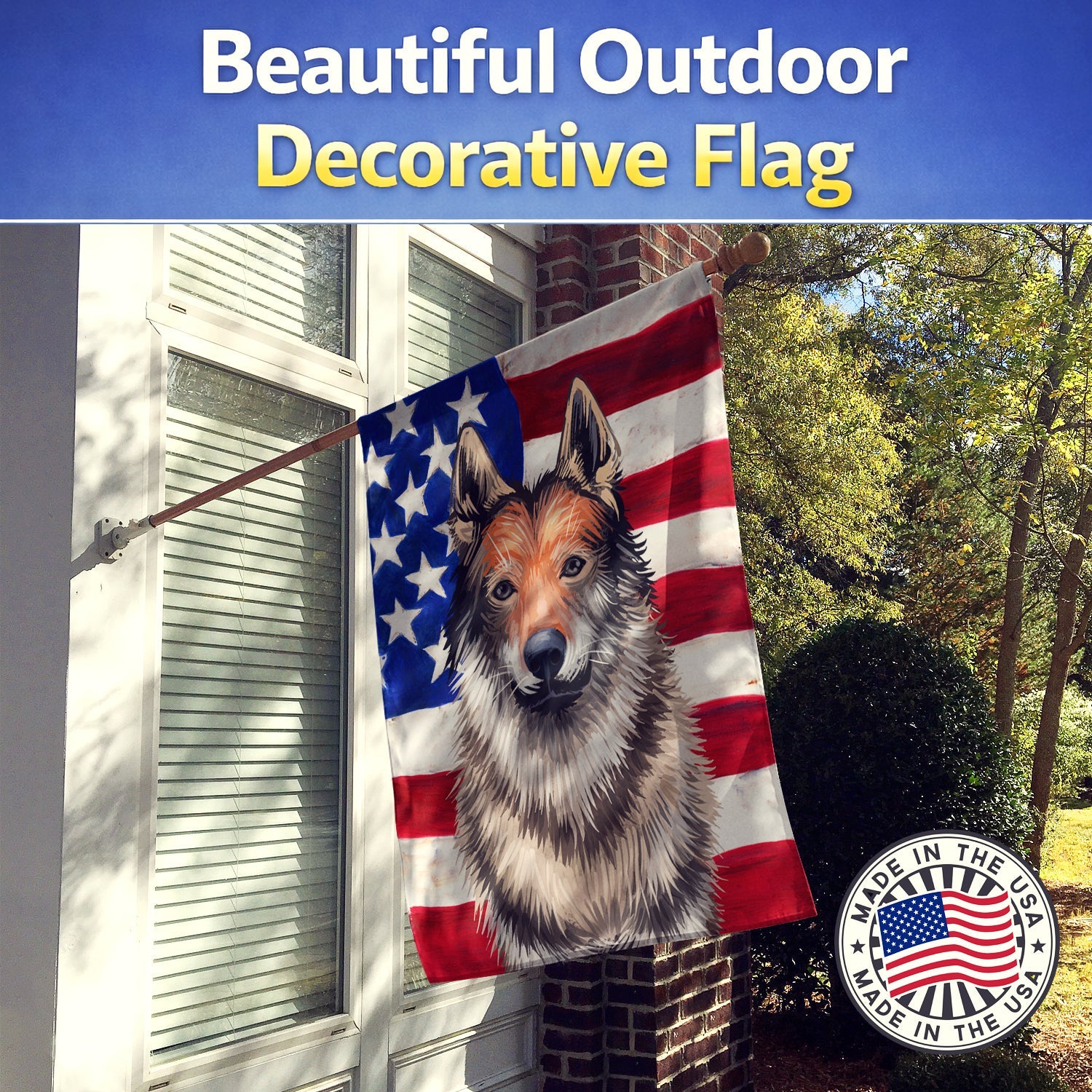 Czechoslovakian Wolfdog American Flag House Flag 28x40 Porch Sleeve Pole Decorative Outside Yard Banner Artwork Wall Hanging, Polyester
