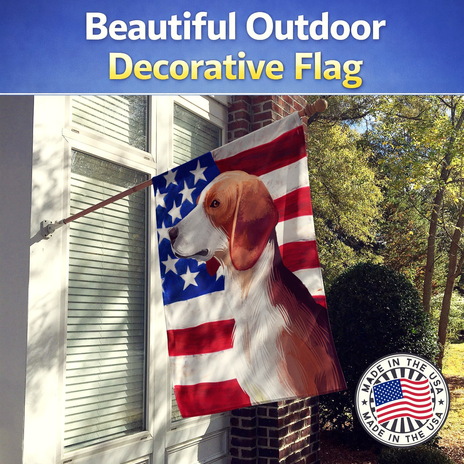 Deutsche Bracke Dog American Flag House Flag 28x40 Porch Sleeve Pole Decorative Outside Yard Banner Artwork Wall Hanging, Polyester