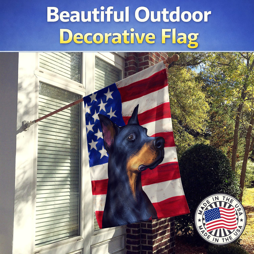 Doberman Pinscher Dog American Flag House Flag 28x40 Porch Sleeve Pole Decorative Outside Yard Banner Artwork Wall Hanging, Polyester