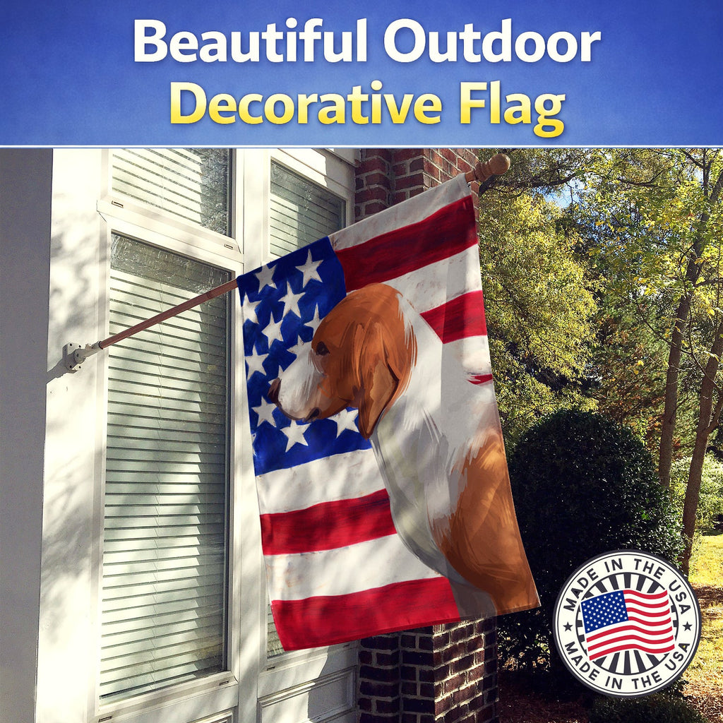 Drever Dog American Flag House Flag 28x40 Porch Sleeve Pole Decorative Outside Yard Banner Artwork Wall Hanging, Polyester