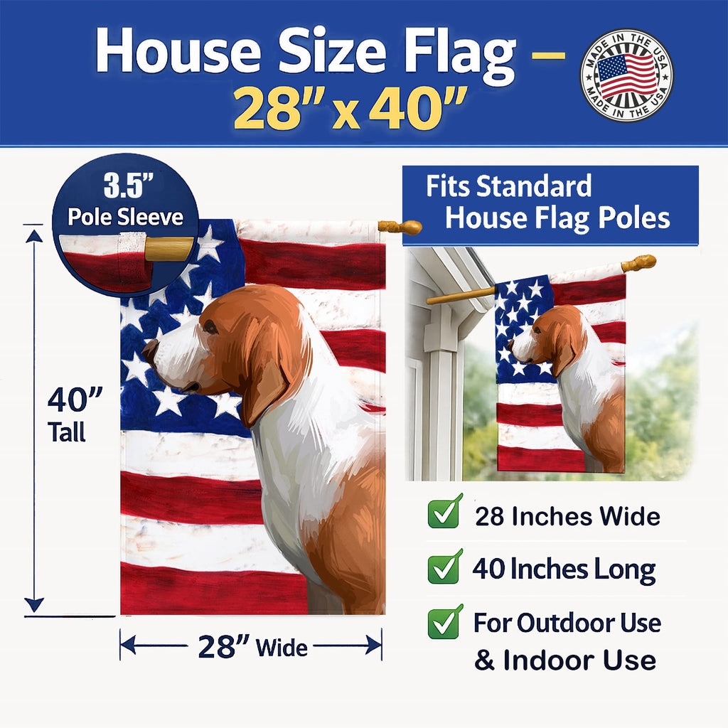 Drever Dog American Flag House Flag 28x40 Porch Sleeve Pole Decorative Outside Yard Banner Artwork Wall Hanging, Polyester