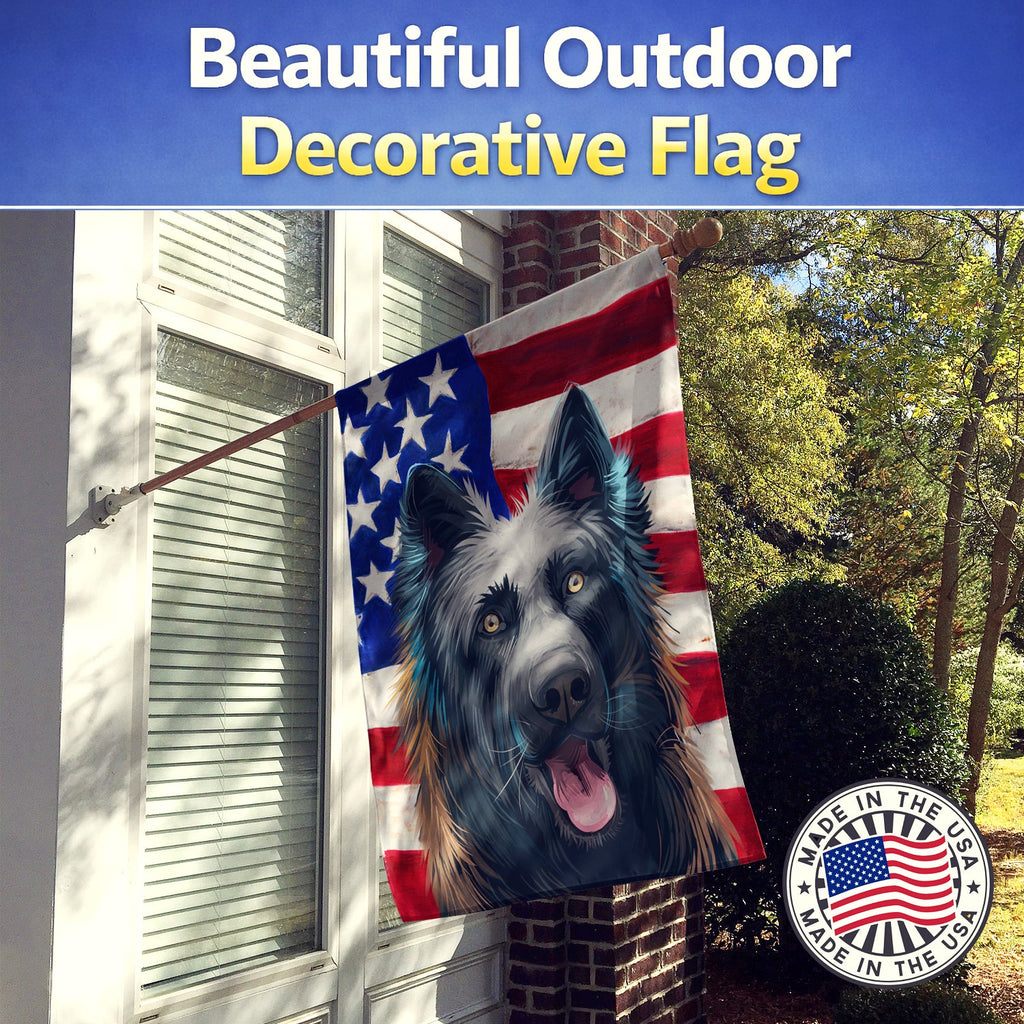 Dutch Shepherd Dog American Flag House Flag 28x40 Porch Sleeve Pole Decorative Outside Yard Banner Artwork Wall Hanging, Polyester