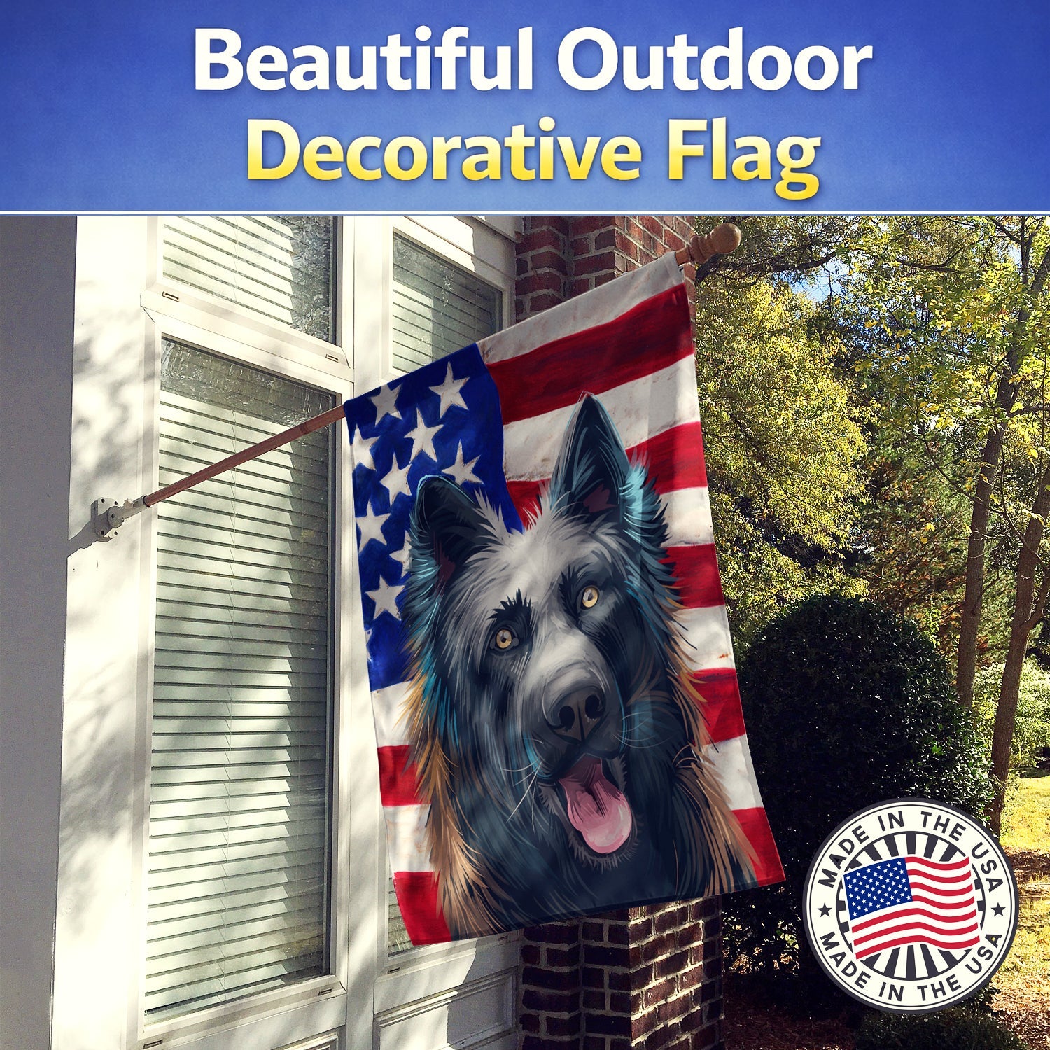 Dutch Shepherd Dog American Flag House Flag 28x40 Porch Sleeve Pole Decorative Outside Yard Banner Artwork Wall Hanging, Polyester